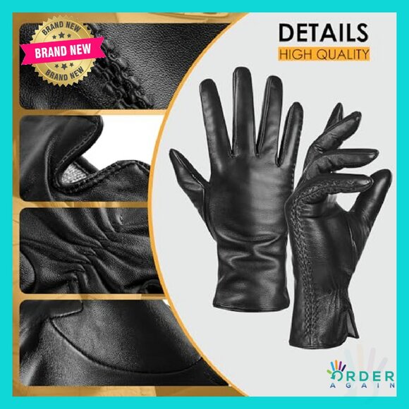 Genuine Sheepskin Leather Gloves Cashmere Lined Touchscreen Winter Driving - Picture 3 of 8